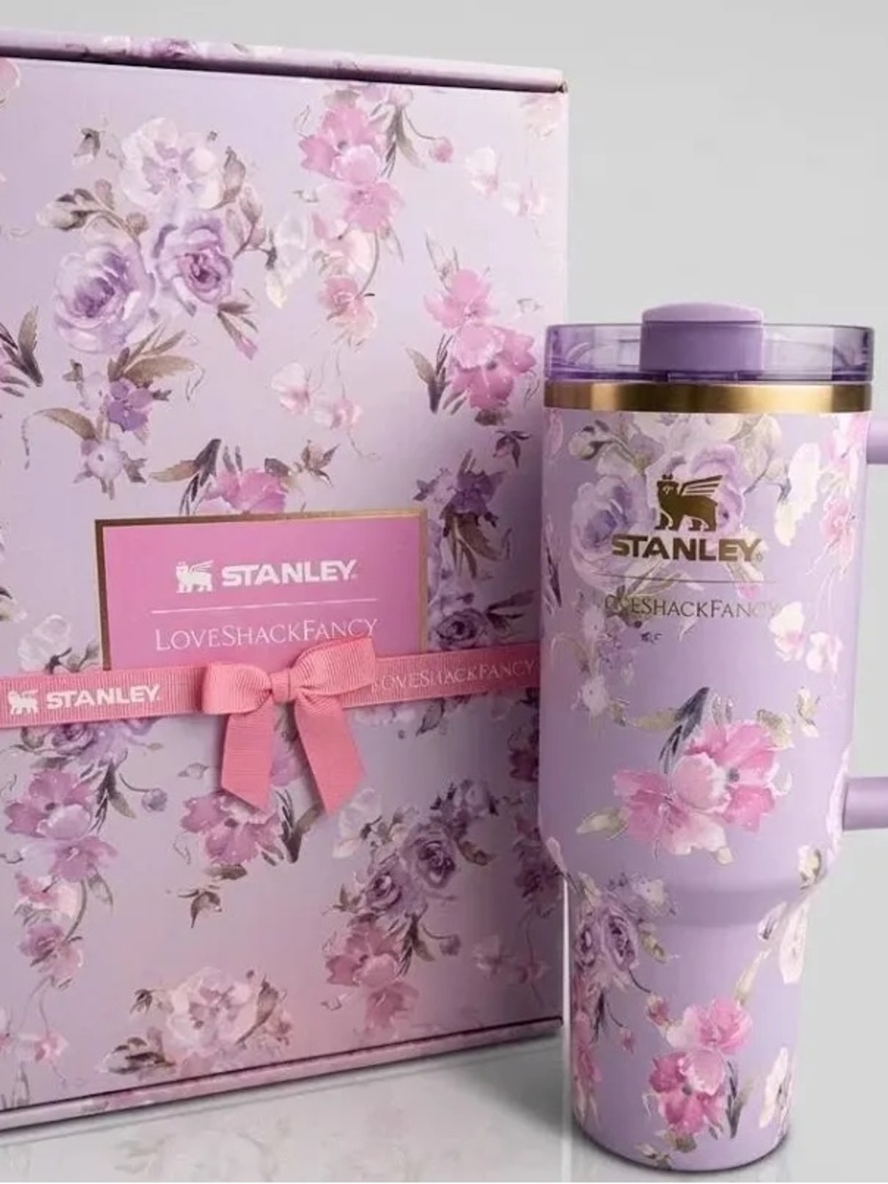 Stanley Lavender Floral Travel Tumbler with Gold Accent